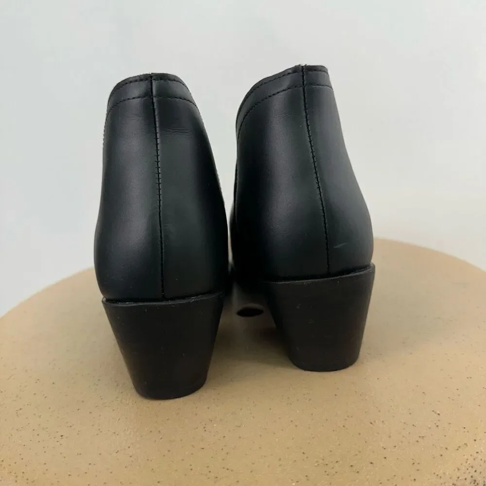 Nisolo Mia Everyday Ankle Black on Black Water Resistant Leather Stacked Heel Bo